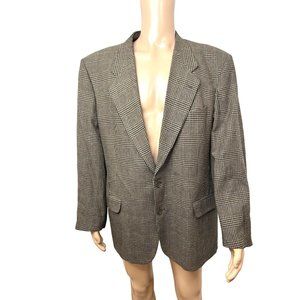 Men’s Blazer Sport Jacket Gruppo GFT 44 L Brown Houndstooth Plaid Silk Wool